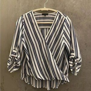 Navy and white striped blouse